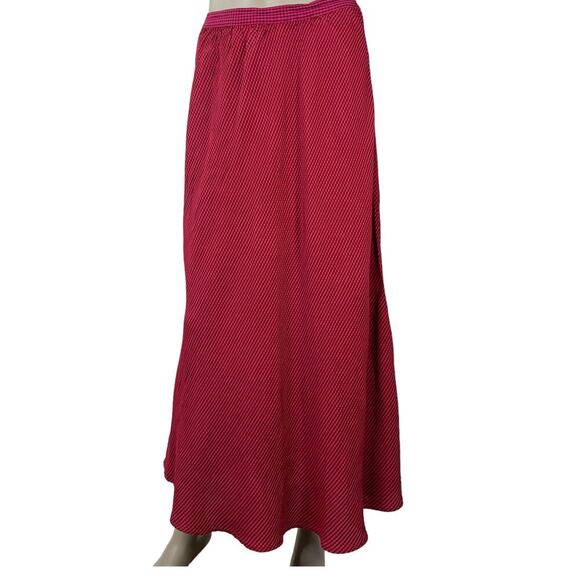 KHAKI Rose Vintage Gingham Slip Maxi Fishtail Skirt Pullon Size S Red Black - Picture 1 of 13